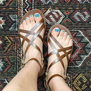 Lace up leather sandals